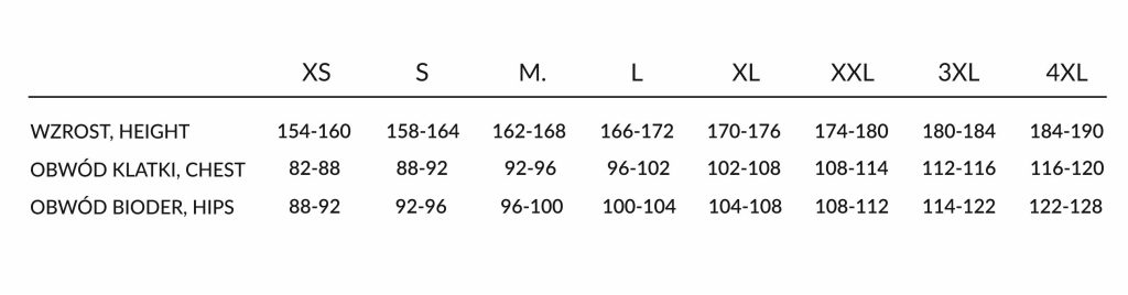 Tabela Rozmiarów Kobieta.
