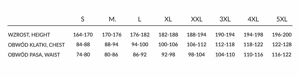 Tabela Rozmiarów Mężczyzni.