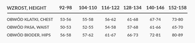 Tabela Rozmiarów Junior.