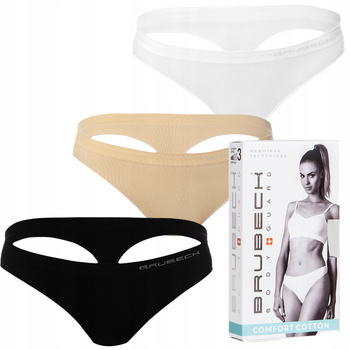 Komplet Brubeck Damskie Stringi 3x (Czarny, Beżowy, Biały)