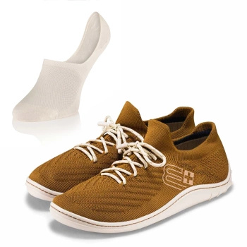 Komplet Buty Damskie Brubeck Barefoot Merino Jasnobrązowe-Kremowe + Stopki