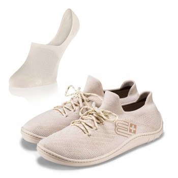 Komplet Buty Damskie Brubeck Barefoot Merino Kremowe + Stopki