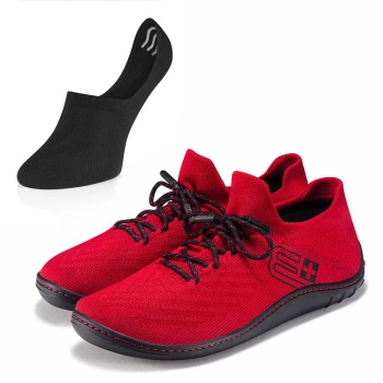 Komplet Buty Damskie Brubeck Barefoot Merino Czerwono-Czarne + Stopki